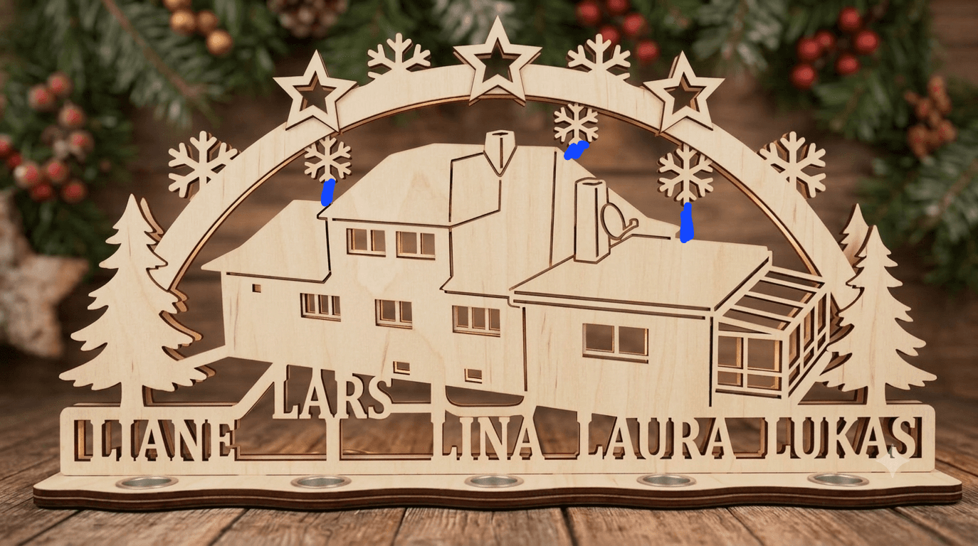 Personalisierter Familienschwibbogen mit Teelichtern