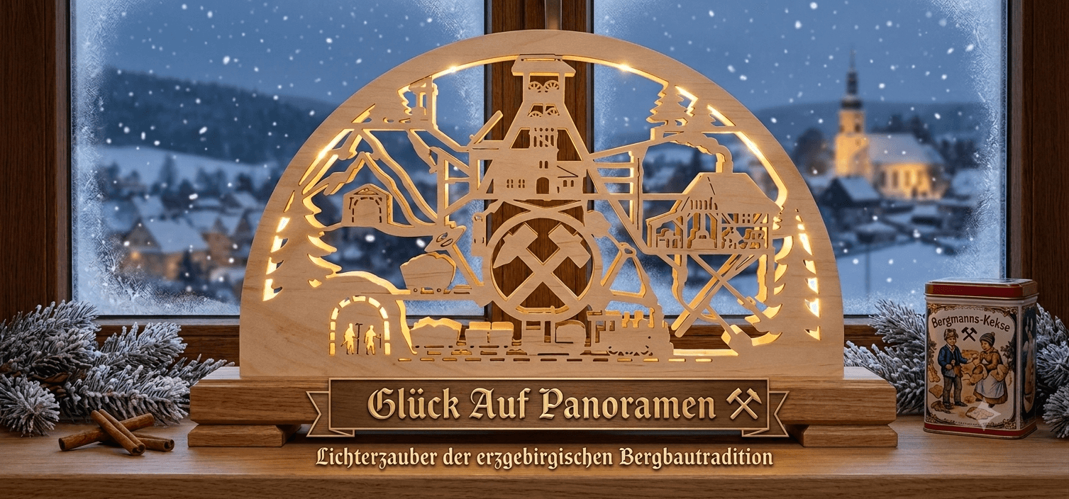 Acrylglas-Schwibbogen mit Bergparade & Eichensockel (Detailansicht)